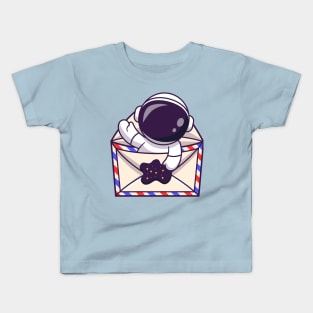 Cute Astronaut Waving Hand In Envelope Cartoon Kids T-Shirt